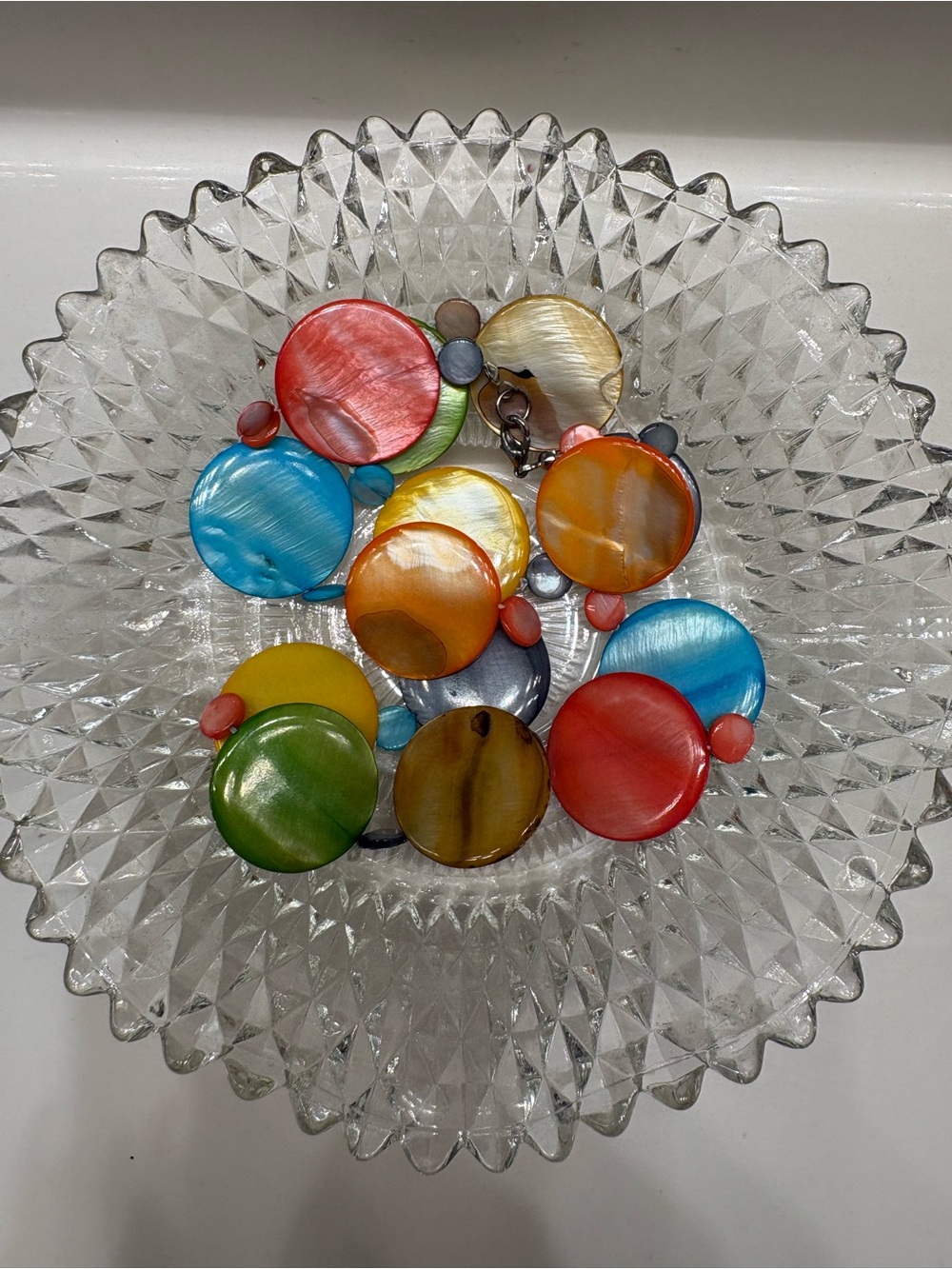 Vintage 2000s Colorful Mother of Pearl Shell Disc Statement Necklace